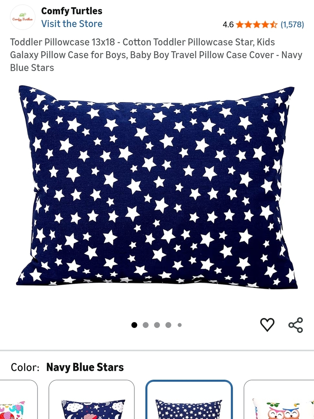 Navy Blue Star Toddler Pillowcase